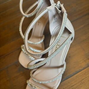 Lulu's Rhinestone Strappy Heels in Cream
